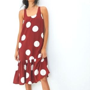 Anthropologie Michaela Midi Dress Ruffled Hem Sleeveless Pockets Polka Dot S